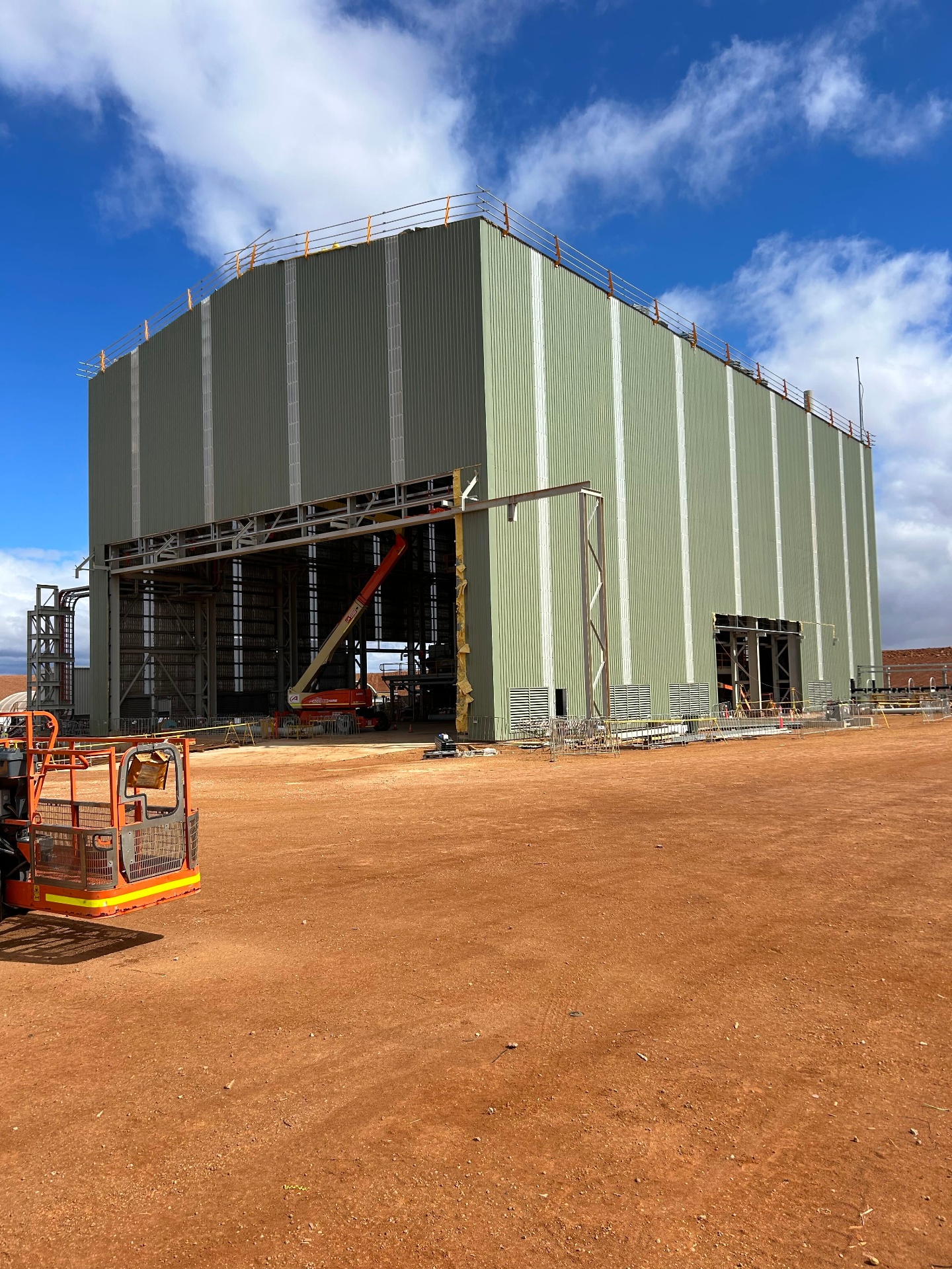 Industrial processing facility with completed metal wall cladding in the WA Goldfields